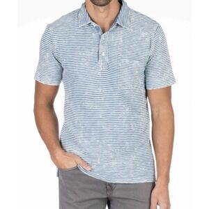 Faherty Short Sleeve Indigo Stripe Polo Salt Wash XLarge Preppy Retails $88